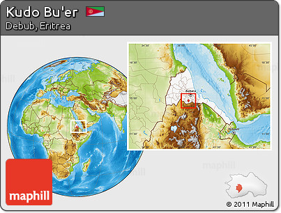 Physical Location Map of Kudo Bu'er, highlighted country, within the entire country