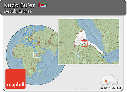 Savanna Style Location Map of Kudo Bu'er, highlighted country, within the entire country, hill shading