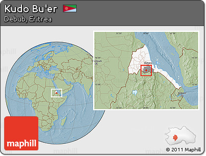 Savanna Style Location Map of Kudo Bu'er, highlighted country, highlighted parent region, hill shading