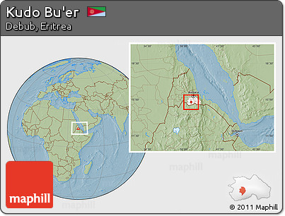 Savanna Style Location Map of Kudo Bu'er, highlighted parent region, within the entire country, hill shading