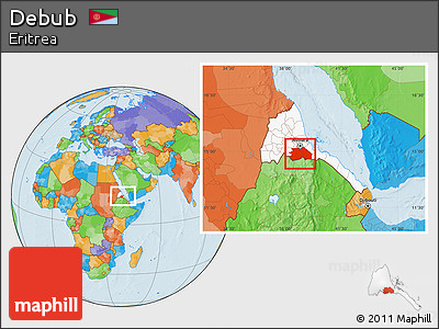 Political Location Map of Debub, highlighted country, within the entire country