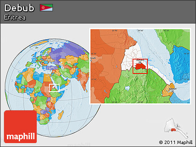 Political Location Map of Debub, highlighted country