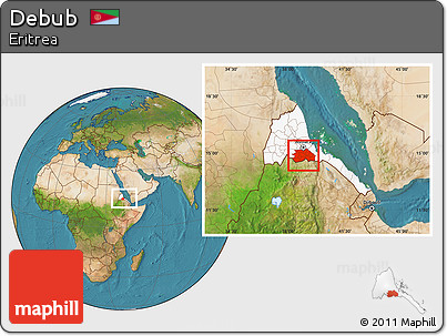 Satellite Location Map of Debub, highlighted country, within the entire country
