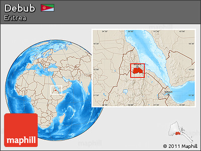 Shaded Relief Location Map of Debub, within the entire country