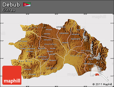 Physical Map of Debub, cropped outside