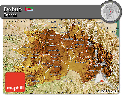 Physical Map of Debub, satellite outside