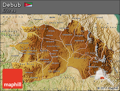 Physical Map of Debub, satellite outside