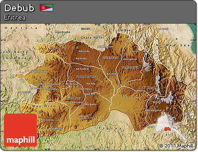 Physical Map of Debub, satellite outside