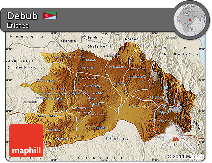 Physical Map of Debub, shaded relief outside