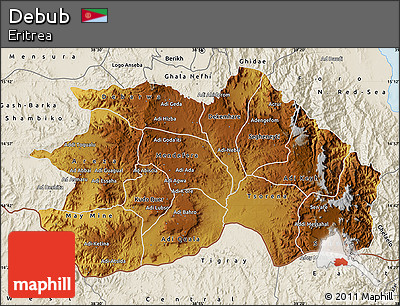 Physical Map of Debub, shaded relief outside