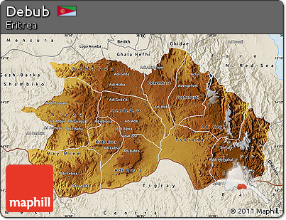 Physical Map of Debub, shaded relief outside