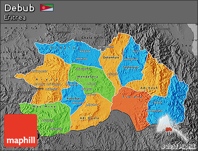 Political Map of Debub, darken, desaturated