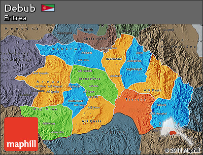 Political Map of Debub, darken, semi-desaturated