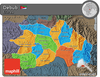 Political Map of Debub, darken, semi-desaturated