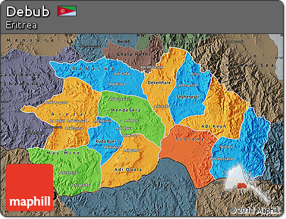 Political Map of Debub, darken, semi-desaturated