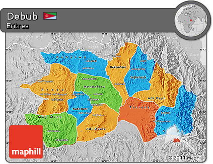 Political Map of Debub, lighten, desaturated
