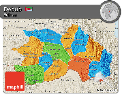 Political Map of Debub, shaded relief outside
