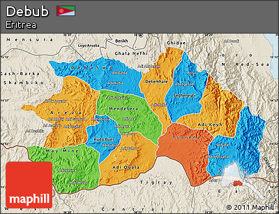 Political Map of Debub, shaded relief outside