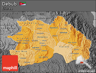 Political Shades Map of Debub, darken, desaturated