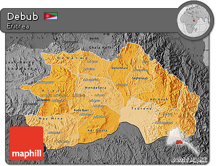 Political Shades Map of Debub, darken, desaturated