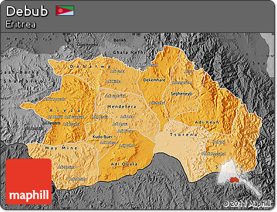 Political Shades Map of Debub, darken, desaturated