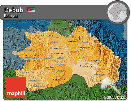 Political Shades Map of Debub, darken