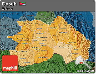 Political Shades Map of Debub, darken