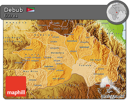 Political Shades Map of Debub, physical outside