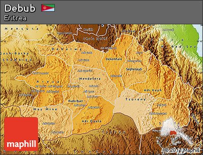 Political Shades Map of Debub, physical outside