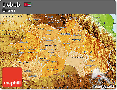 Political Shades Map of Debub, physical outside