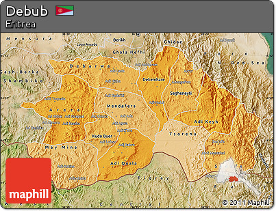 Political Shades Map of Debub, satellite outside