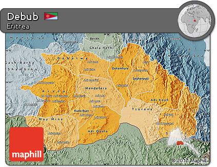 Political Shades Map of Debub, semi-desaturated