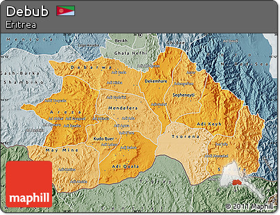 Political Shades Map of Debub, semi-desaturated
