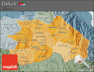 Political Shades Map of Debub, semi-desaturated