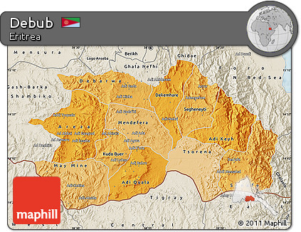 Political Shades Map of Debub, shaded relief outside