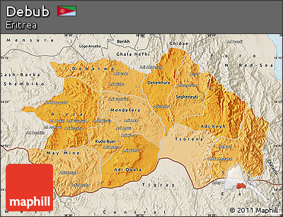 Political Shades Map of Debub, shaded relief outside