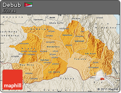 Political Shades Map of Debub, shaded relief outside
