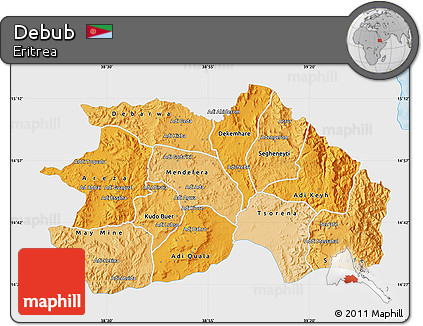 Political Shades Map of Debub, single color outside
