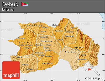 Political Shades Map of Debub, single color outside