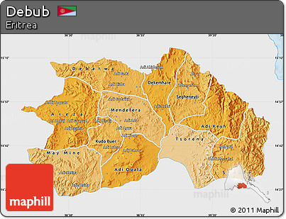 Political Shades Map of Debub, single color outside