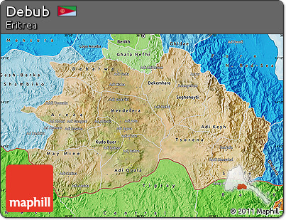 Satellite Map of Debub, political shades outside