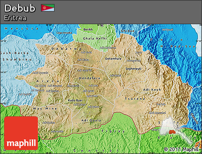 Satellite Map of Debub, political shades outside