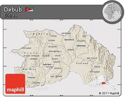 Shaded Relief Map of Debub, cropped outside