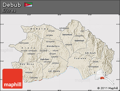 Shaded Relief Map of Debub, cropped outside
