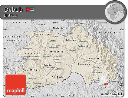 Shaded Relief Map of Debub, desaturated