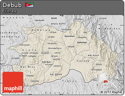 Shaded Relief Map of Debub, desaturated
