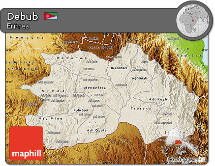 Shaded Relief Map of Debub, physical outside