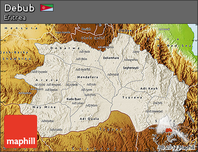 Shaded Relief Map of Debub, physical outside