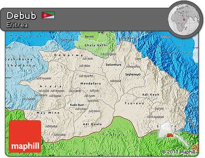 Shaded Relief Map of Debub, political shades outside