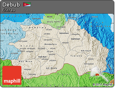 Shaded Relief Map of Debub, political shades outside